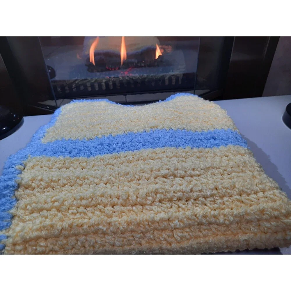 Hand Crocheted Terryspun Soft Cuddly Baby Blanket / Baby Bath Mat